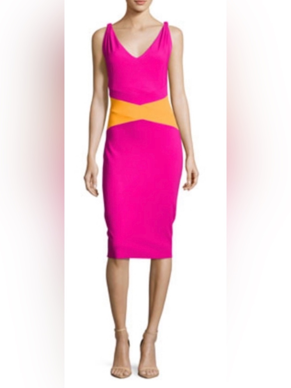 Chiara Boni Hot Pink Sheath Dress with Orange Waist Panel